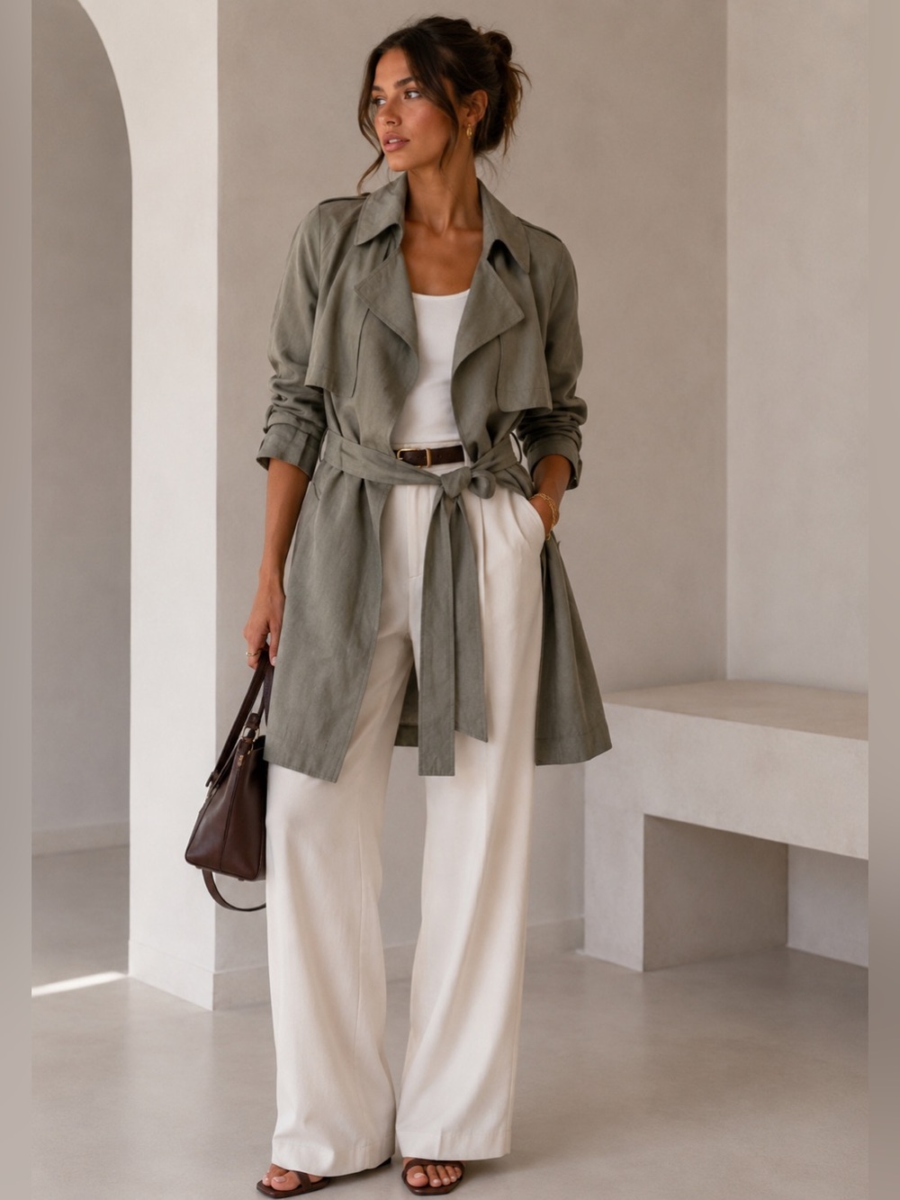 Club Monaco green Trench Coat Lyocell Belted Lightweight Classic Trench XS
